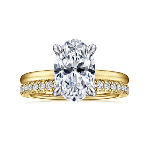 14K White-Yellow Gold Hidden Halo Oval Diamond Engagement Ring