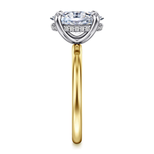 14K White-Yellow Gold Hidden Halo Oval Diamond Engagement Ring