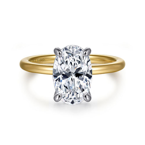 14K White-Yellow Gold Hidden Halo Oval Diamond Engagement Ring