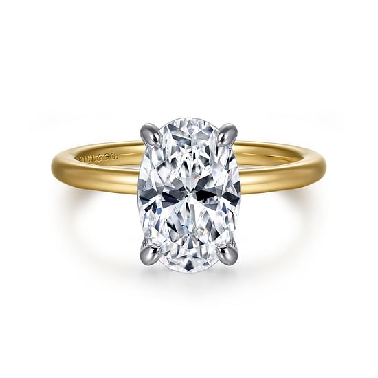 Gabriel - 14K White-Yellow Gold Hidden Halo Oval Diamond Engagement Ring