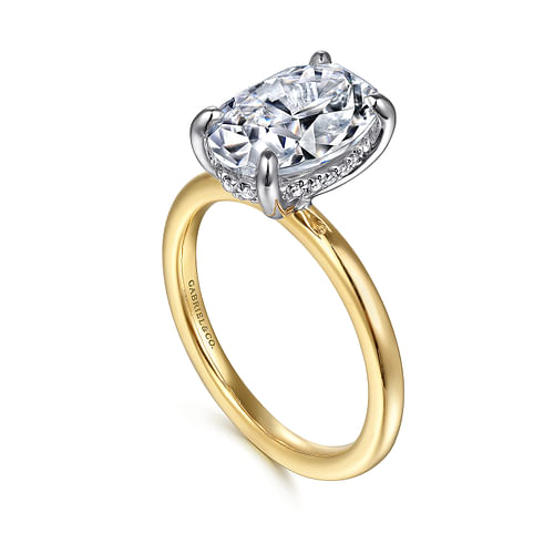 14K White-Yellow Gold Hidden Halo Oval Diamond Engagement Ring