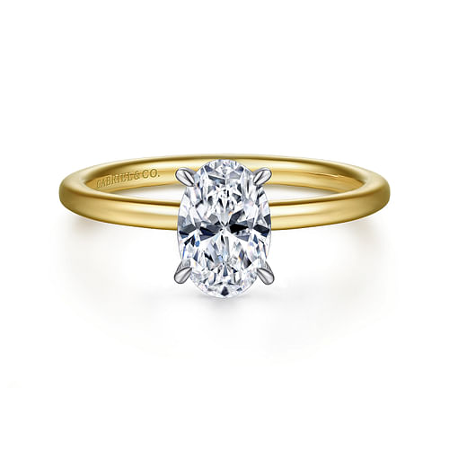 14K White-Yellow Gold Hidden Halo Oval Diamond Engagement Ring