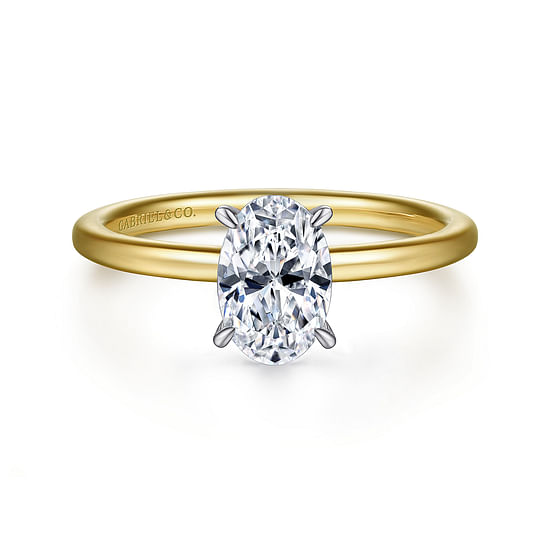 Gabriel - 14K White-Yellow Gold Hidden Halo Oval Diamond Engagement Ring
