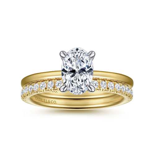 14K White-Yellow Gold Hidden Halo Oval Diamond Engagement Ring