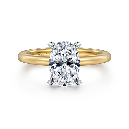 14K White-Yellow Gold Hidden Halo Oval Diamond Engagement Ring