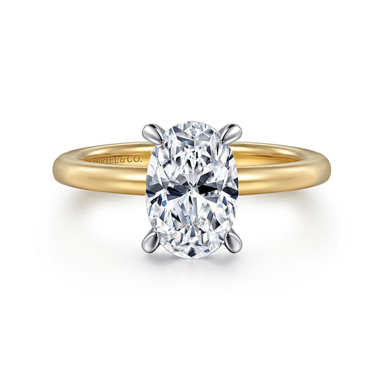 Gabriel - 14K White-Yellow Gold Hidden Halo Oval Diamond Engagement Ring
