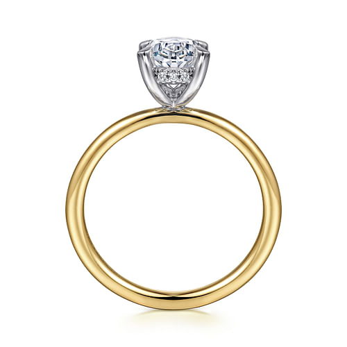 14K White-Yellow Gold Hidden Halo Oval Diamond Engagement Ring