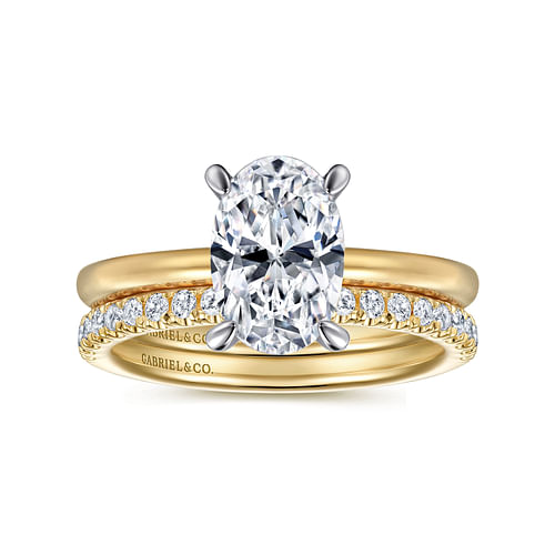 14K White-Yellow Gold Hidden Halo Oval Diamond Engagement Ring