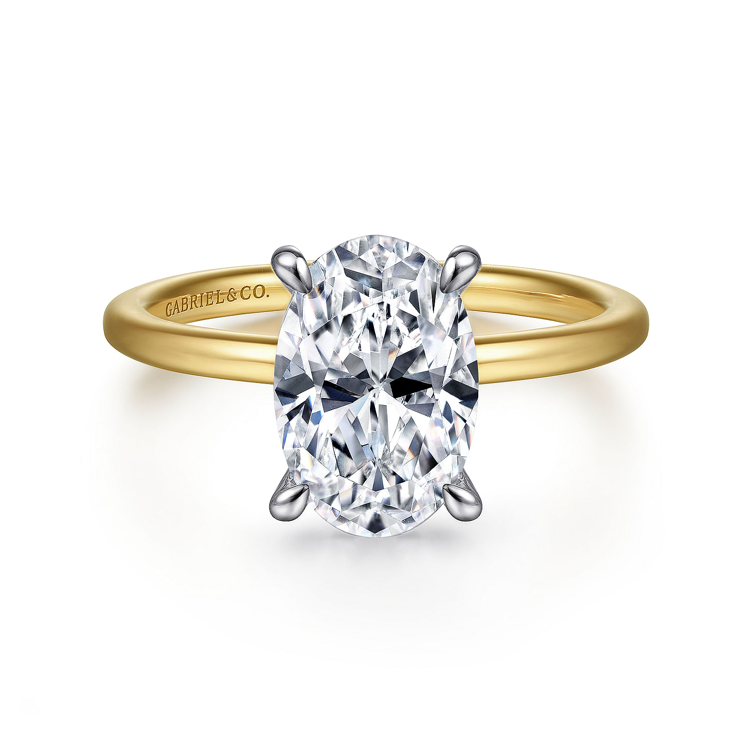 Gabriel - 14K White-Yellow Gold Hidden Halo Oval Diamond Engagement Ring
