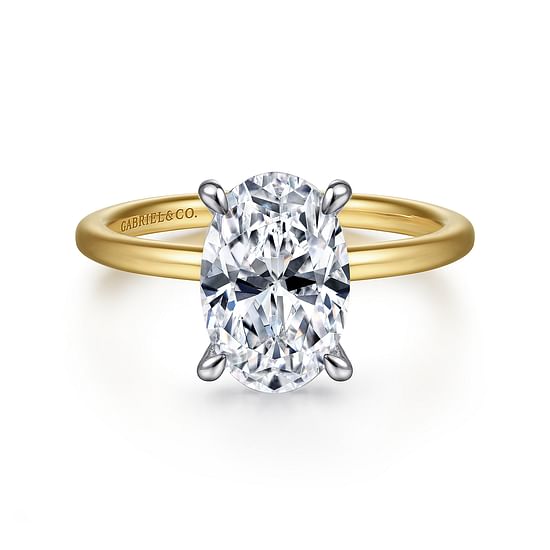 Gabriel - 14K White and Yellow Gold Hidden Halo Round Diamond Engagement Ring