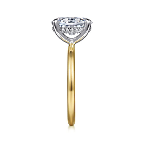 14K White-Yellow Gold Hidden Halo Oval Diamond Engagement Ring