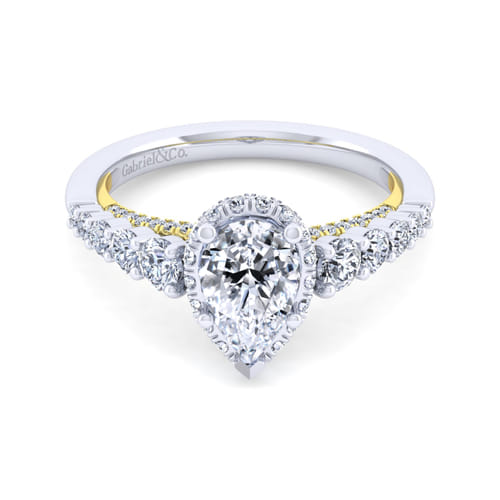 14K White-Yellow Gold Hidden Halo Pear Shape Diamond Engagement Ring