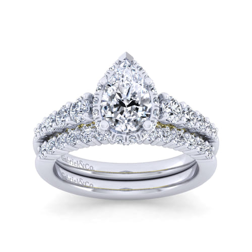 14K White-Yellow Gold Hidden Halo Pear Shape Diamond Engagement Ring