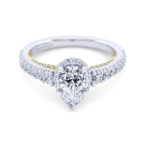 14K White-Yellow Gold Hidden Halo Pear Shape Diamond Engagement Ring