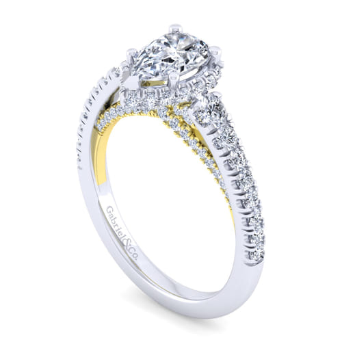 14K White-Yellow Gold Hidden Halo Pear Shape Diamond Engagement Ring