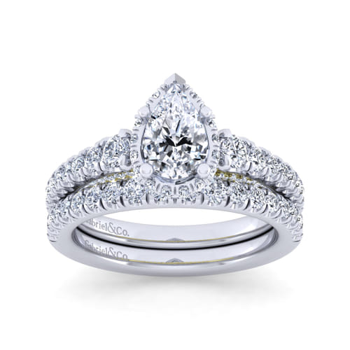 14K White-Yellow Gold Hidden Halo Pear Shape Diamond Engagement Ring