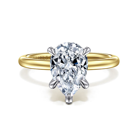 Gabriel - 14K White-Yellow Gold Hidden Halo Pear Shape Diamond Engagement Ring