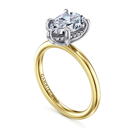 14K White-Yellow Gold Hidden Halo Pear Shape Diamond Engagement Ring
