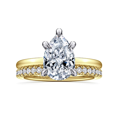 14K White-Yellow Gold Hidden Halo Pear Shape Diamond Engagement Ring