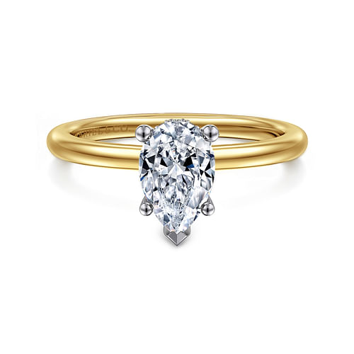 14K White-Yellow Gold Hidden Halo Pear Shape Diamond Engagement Ring
