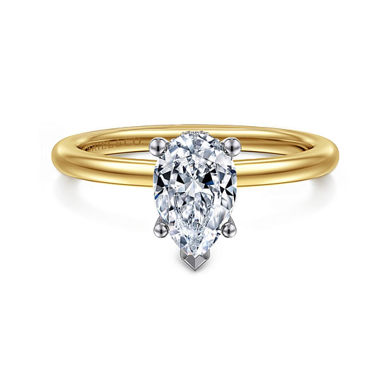 Gabriel - 14K White-Yellow Gold Hidden Halo Pear Shape Diamond Engagement Ring