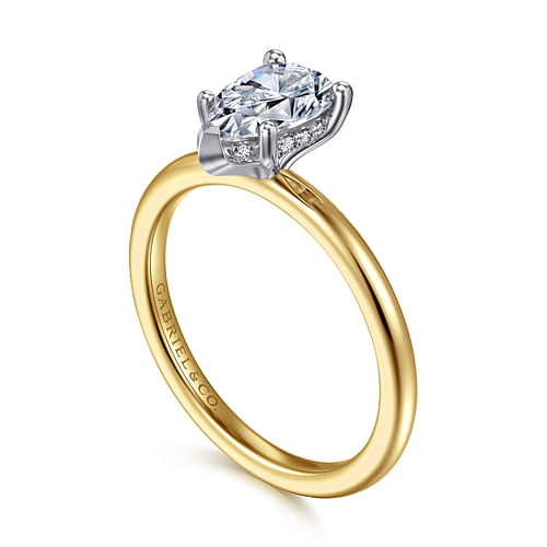 14K White-Yellow Gold Hidden Halo Pear Shape Diamond Engagement Ring
