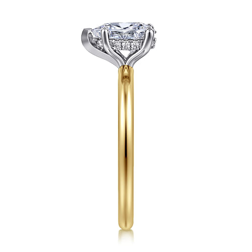 14K White-Yellow Gold Hidden Halo Pear Shape Diamond Engagement Ring