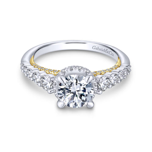 14K White-Yellow Gold Hidden Halo Round Diamond Engagement Ring