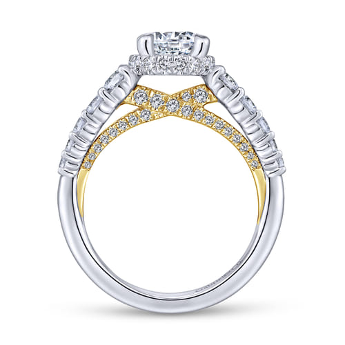 14K White-Yellow Gold Hidden Halo Round Diamond Engagement Ring
