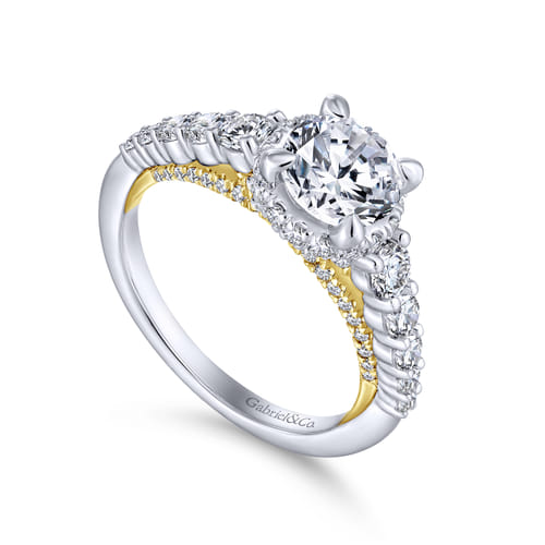 14K White-Yellow Gold Hidden Halo Round Diamond Engagement Ring
