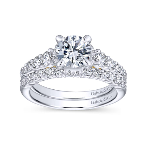 14K White-Yellow Gold Hidden Halo Round Diamond Engagement Ring