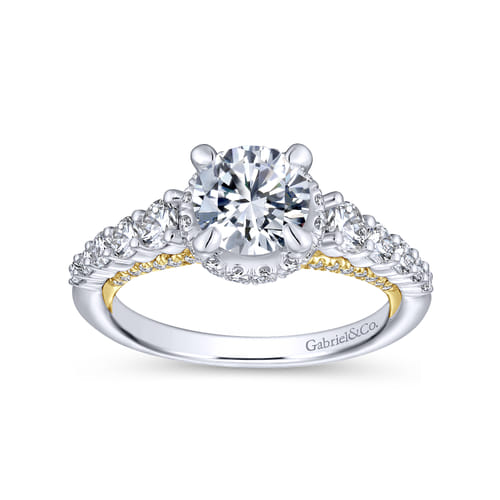 14K White-Yellow Gold Hidden Halo Round Diamond Engagement Ring