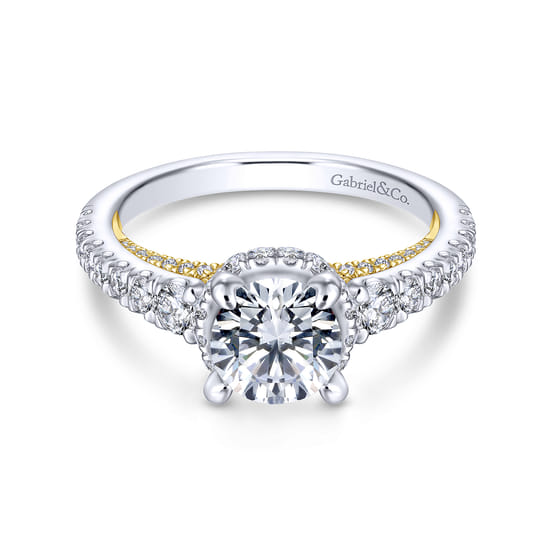 Gabriel - 14K White-Yellow Gold Hidden Halo Round Diamond Engagement Ring