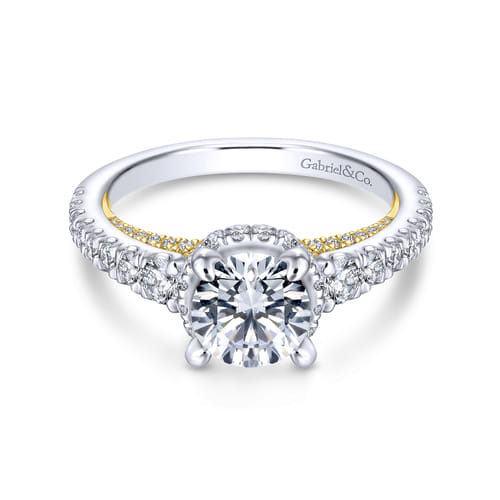 14K White-Yellow Gold Hidden Halo Round Diamond Engagement Ring 14K White-Yellow Gold Hidden Halo Round Diamond Engagement Ring