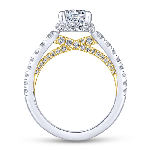 14K White-Yellow Gold Hidden Halo Round Diamond Engagement Ring 14K White-Yellow Gold Hidden Halo Round Diamond Engagement Ring