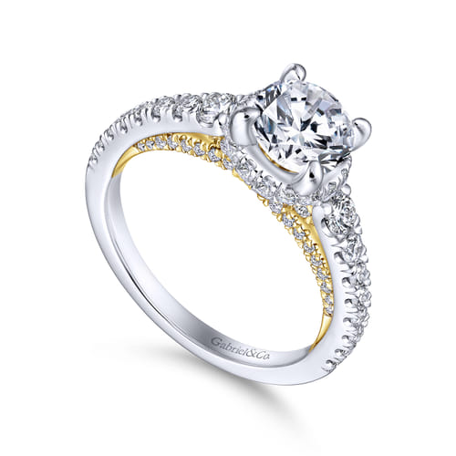 14K White-Yellow Gold Hidden Halo Round Diamond Engagement Ring 14K White-Yellow Gold Hidden Halo Round Diamond Engagement Ring