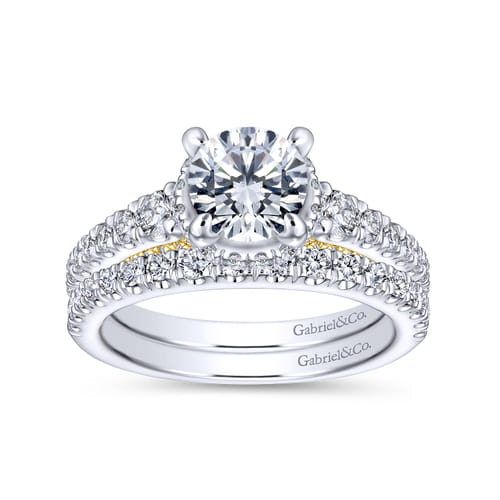 14K White-Yellow Gold Hidden Halo Round Diamond Engagement Ring 14K White-Yellow Gold Hidden Halo Round Diamond Engagement Ring