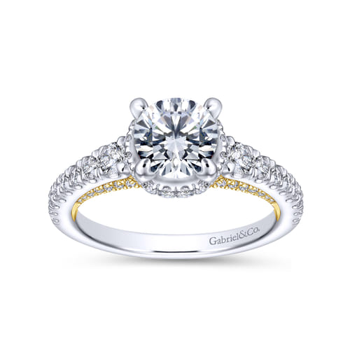 14K White-Yellow Gold Hidden Halo Round Diamond Engagement Ring 14K White-Yellow Gold Hidden Halo Round Diamond Engagement Ring