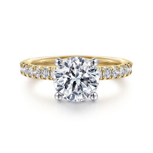 14K White-Yellow Gold Hidden Halo Round Diamond Engagement Ring