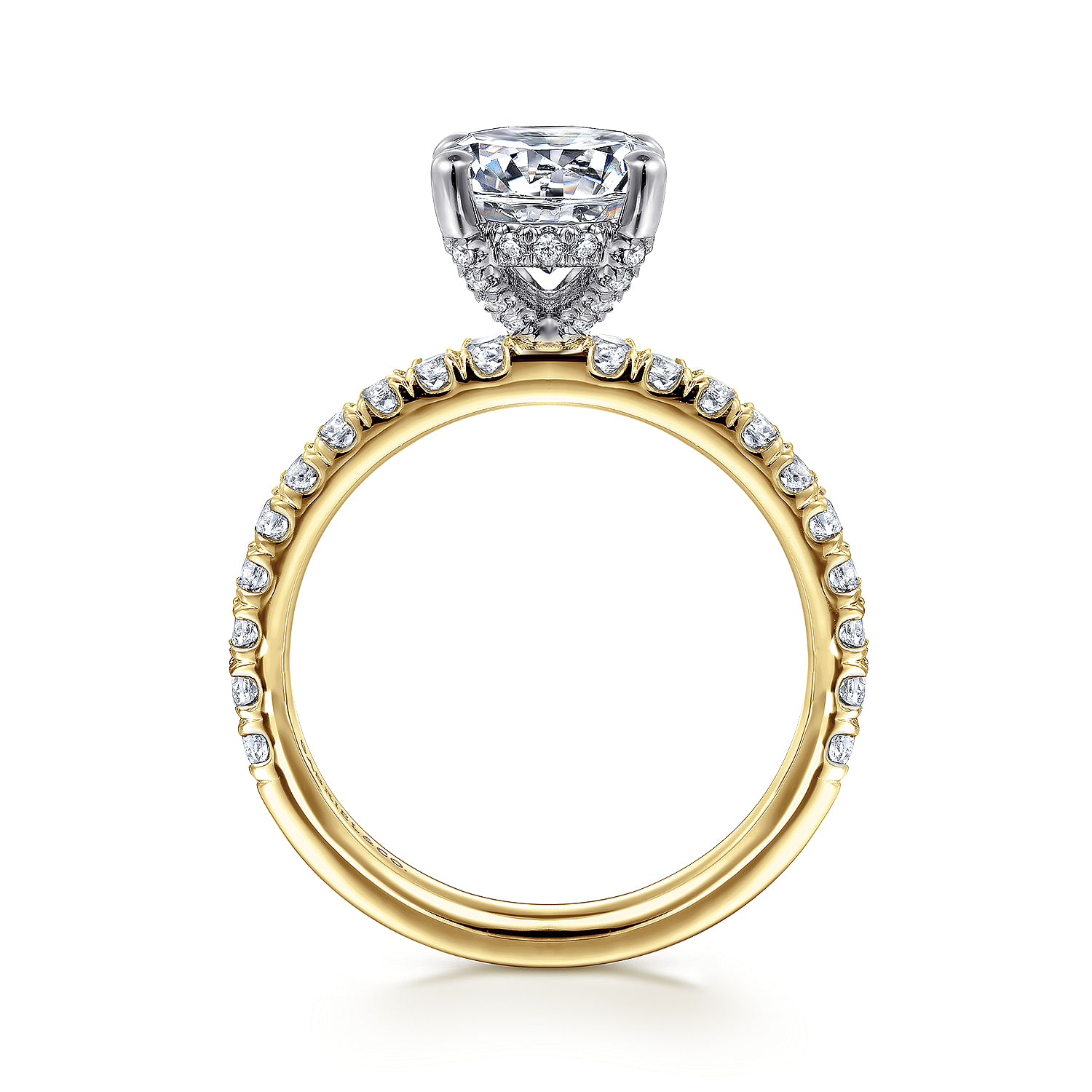 14K White-Yellow Gold Hidden Halo Round Diamond Engagement Ring