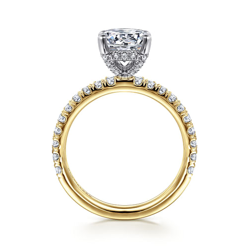 14K White-Yellow Gold Hidden Halo Round Diamond Engagement Ring