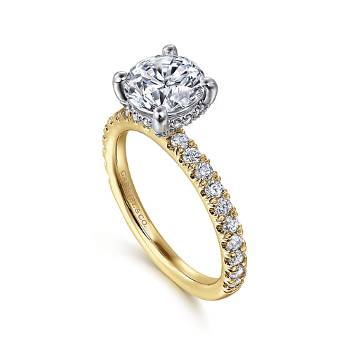 14K White-Yellow Gold Hidden Halo Round Diamond Engagement Ring