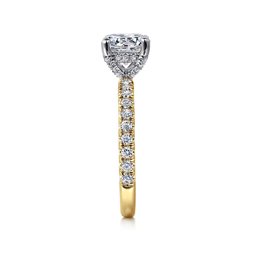 14K White-Yellow Gold Hidden Halo Round Diamond Engagement Ring