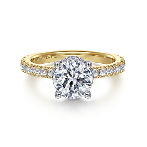 14K White-Yellow Gold Hidden Halo Round Diamond Engagement Ring