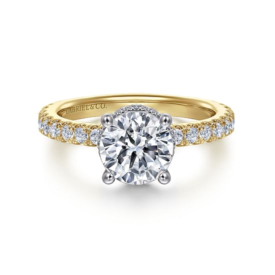 Gabriel - 14K White-Yellow Gold Hidden Halo Round Diamond Engagement Ring