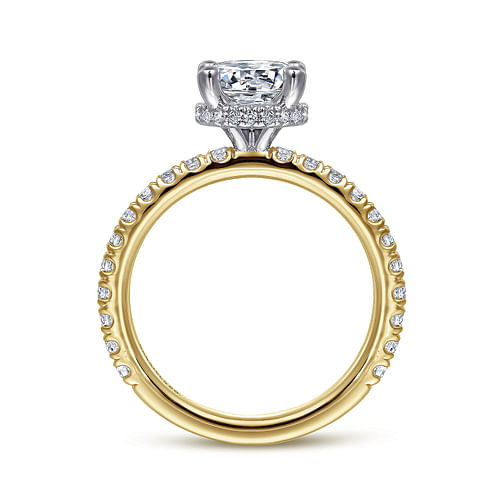 14K White-Yellow Gold Hidden Halo Round Diamond Engagement Ring