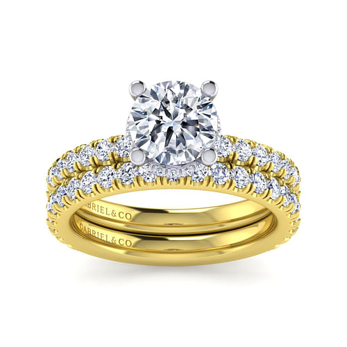 14K White-Yellow Gold Hidden Halo Round Diamond Engagement Ring