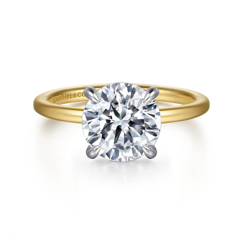 14K White-Yellow Gold Hidden Halo Round Diamond Engagement Ring