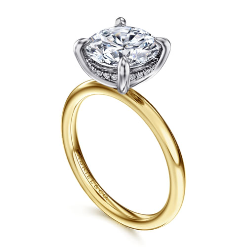 14K White-Yellow Gold Hidden Halo Round Diamond Engagement Ring