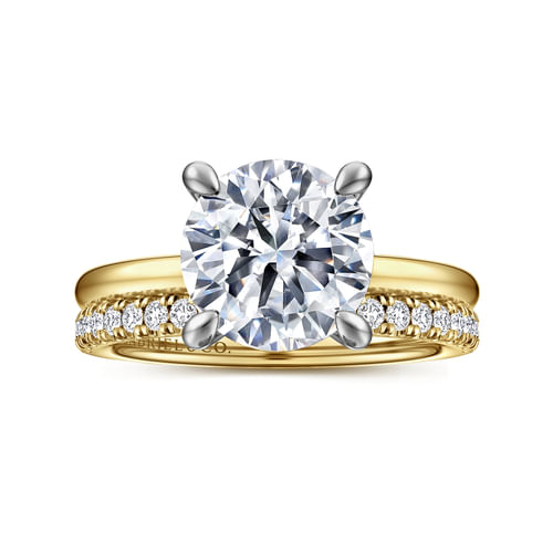 14K White-Yellow Gold Hidden Halo Round Diamond Engagement Ring